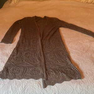Taupe cardigan long crochet style long sleeve xl